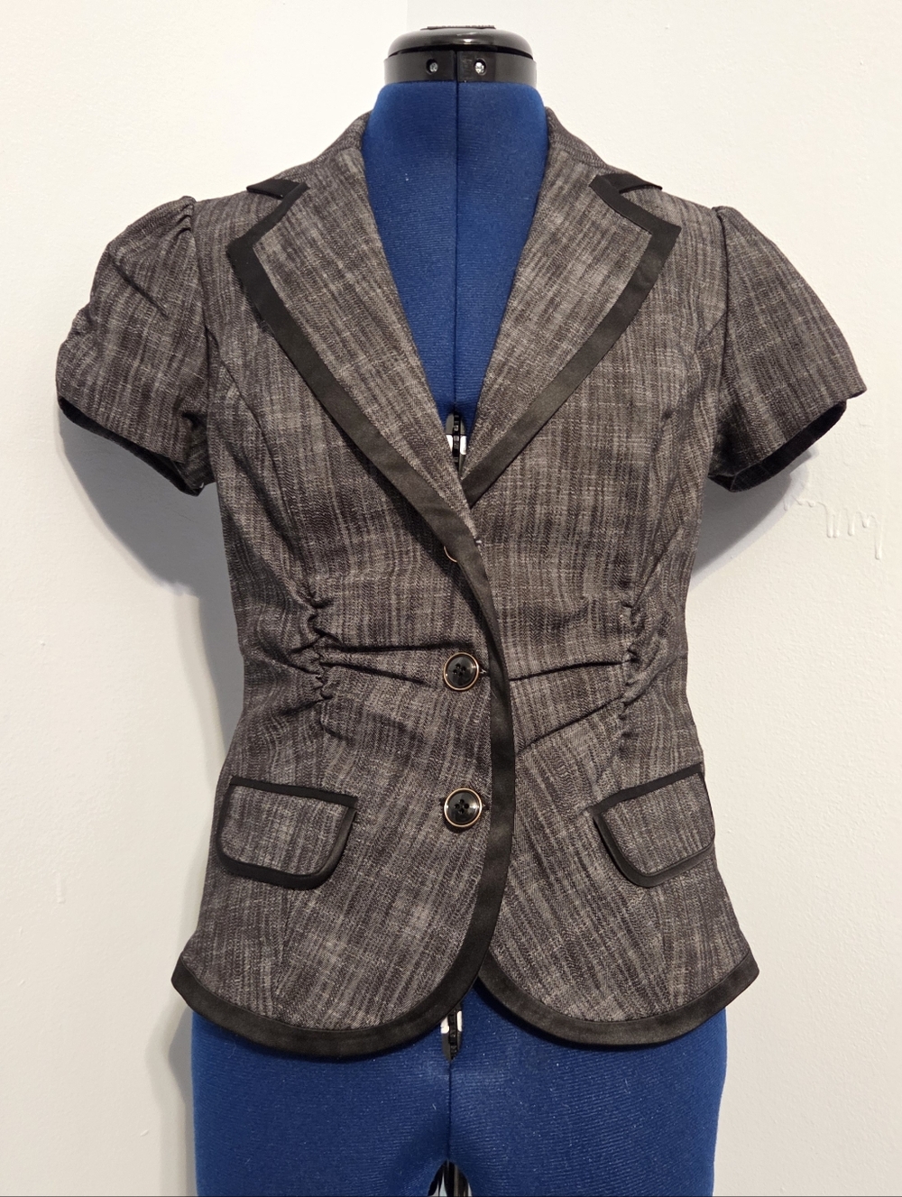 Vintage Y2K Gray Ruched Short Sleeve Blazer Size M
